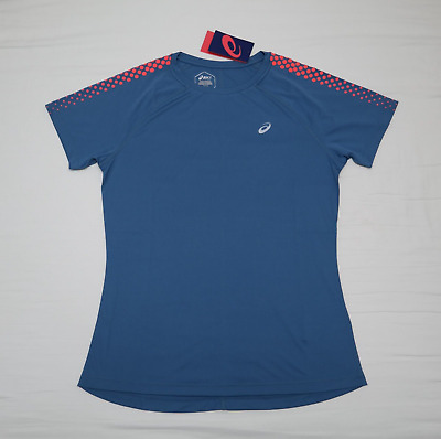 ASICS Women's Running T-Shirt Top Sports Stripe S/S Azure Logo T-Shirt Size M • 24.01€