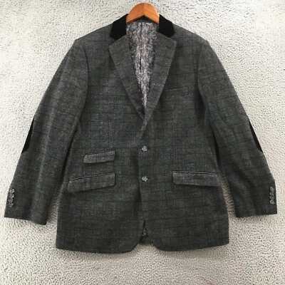 Alberto Cardinali Blazer Jacket Mens 44 Gray Wool Blend Check Notch Lapel Collar - Image 1 of 4