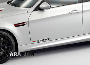 V6 SPORT Vinyl Decal racing speed car emblem logo skirt door sticker BLACK/RED