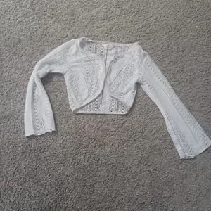 H&M Girls White Knit Crochet Cardigan Sz Small - Picture 1 of 5