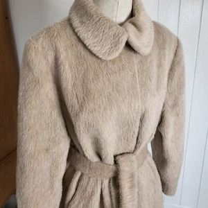 Cappotto sfocato vintage lusso puro ALPACA beige cintura lunga 44 vecchi soldi - Foto 1 di 24