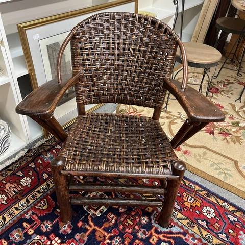 Adirondack ￼Old Hickory Woven Wicker Armchair w Paddle Armrests Martinsville IN Cover