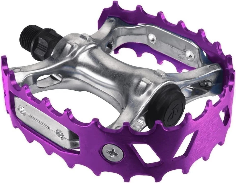 Pedales de trampa de oso para bicicletas SE, eje de 9/16", plateado/púrpura, estilo jaula de aleación Foto 1 de 1