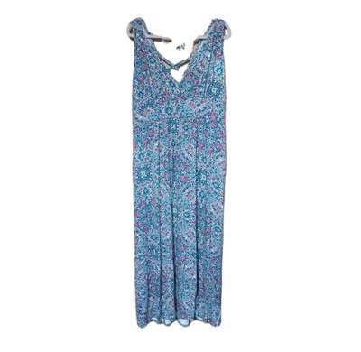 Loveappella Womens Sz 2XL Lauryn Knit Maxi Dress Teal Green Floral - Image 1 of 4