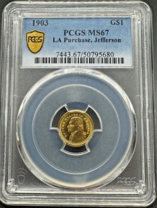 1903 LOUISIANA PURCHASE, JEFFERSON COMMEMORATIVE GOLD DOLLAR PCGS MS67 9XXXB25 - Picture 1 of 4