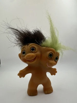 Muñeca Troll UNEEDA Vintage 1965 Dos Cabezas Doble Pelo Negro y Verde Foto 1 de 4