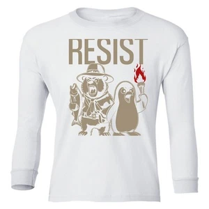 Resist Protest - Penguins and Bears Funny Youth Long Sleeve T-Shirt - Picture 1 of 11