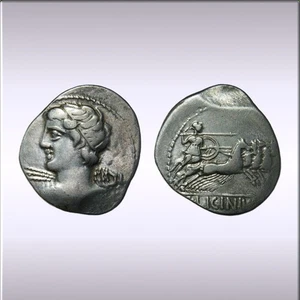 Roman Republic, Licinius Macer 84 BC Apollo Quadriga AR Denarius, Crawford 354 - Picture 1 of 10