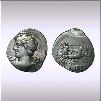 Roman Republic, Licinius Macer 84 BC Apollo Quadriga AR Denarius, Crawford 354 - Image 1 of 4