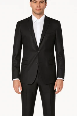 VERSACE COLLECTION 2pc Black Shiny Wool Blazer Suit Jacket + Pants 52 50 = 42 34 - Image 1 of 4