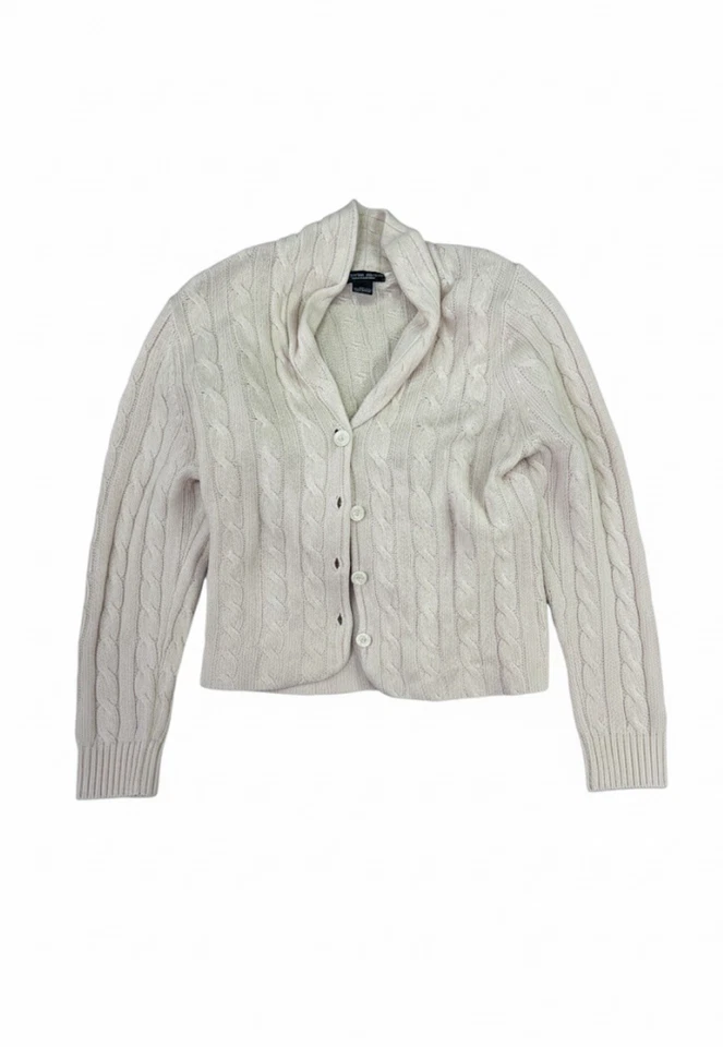 Madison Studio Sweater Womens Large Ivory 100% Cashmere  Cable Knit Cardigan - Image 1 of 1