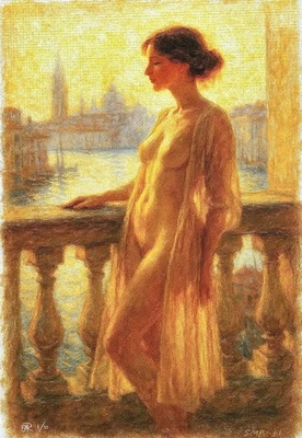 Подписанная художественная гравюра SMR оригинал 1 из 10 ограниченное издание обнаженная женщина Венеция A2 в рамке - Изображение 1 из 4