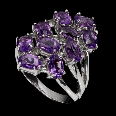 Anillo de plata de ley 925 amatista ovalada 6x4 mm piedras preciosas naturales joyería tamaño 9 Foto 1 de 4