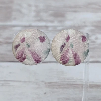 Vintage Clip On Earrings - Fabric Button Style 1 & 1/8" - Image 1 of 4