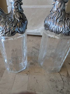 Arthur Court Salz & Pfefferstreuer mit Aluminium Hahn/Huhn Deckel Glas Gläser - Bild 1 von 13