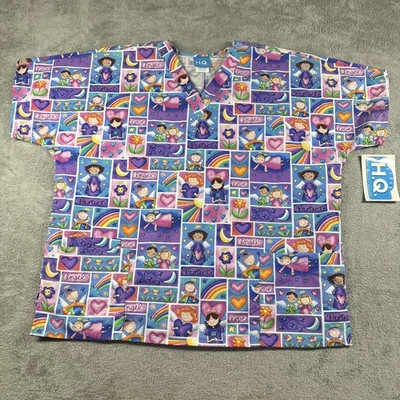 Scrub H.Q Angels Pattern Short Sleeve Scrub Top Size XL New - Image 1 of 4
