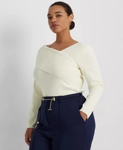 Lauren Ralph Lauren Pullover Übergröße mit asymmetrischem Ausschnitt in Creme, Größe 2X - Bild 1 von 2