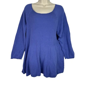 Gudrun Sjödén XL Blue Linen Cotton Knit Tunic Top Long Sleeve Scoop Neck Boho - Picture 1 of 12