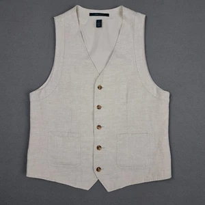 Perry Ellis Linen Vest Mens Medium Beige Button Front Casual Dressy Summer - Picture 1 of 10