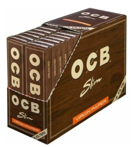 OCB Virgin Paper Connoisseur with tips King Size Slim Unbleached Rolling Papers - Picture 1 of 2