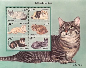 NICARAGUA CATS STAMPS SHEET 2000 MNH ANGORA CALICO PERSIAN ANIMALS PET FELINE - Picture 1 of 1