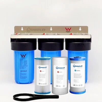 Whole House Water Filter System 10" x 4.5" 3 Stages Triple Big Blue Washable - image 1 of 4