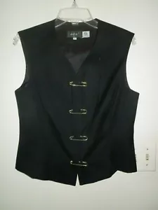 VINTAGE 1990s ABS Black 100% Wool 2pc. Safety Pin Closure Skirt 14 & Vest 12 USA - Picture 1 of 6