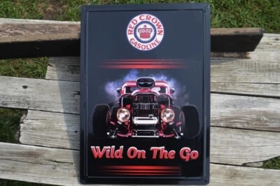 Red Crown Gasoline Embossed Tin Metal Sign - Standard Oil Co. Inc. - Nebraska - Image 1 of 4