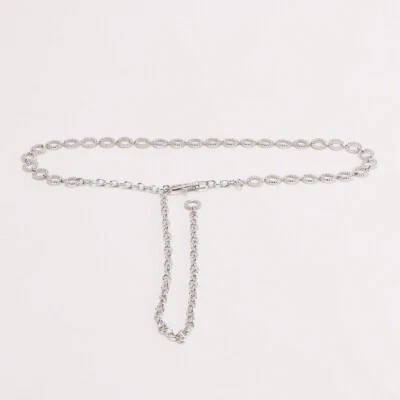 Silver Color Bid Women Minimalist Chain Belt Round Circle Rhinestone Decoration - image 1 of 4