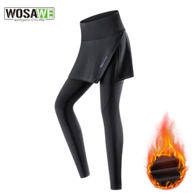 WOSAWE Ladies Skirts Pants Cycling Sports Tights Winter Thermal Padded Leggings - Image 1 of 4
