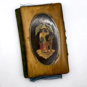 Cuaderno de madera y bolígrafo mujer con cabra 4,5x3 pulgadas vintage  - Imagen 1 de 12