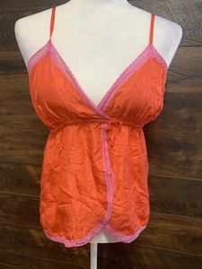 Victoria Secret Camisole Small PINK Silk Orange Pink Lace Vintage Rare Babydoll - Picture 1 of 15