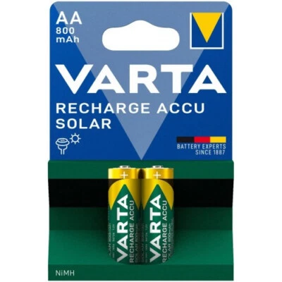 2 x VARTA SOLAR Accu AA Rechargeable Batteries 800mAh HR6 56736 1.2V - Image 1 of 3