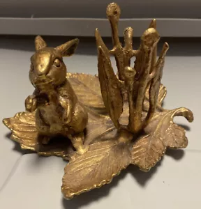 Vintage Solid Brass Bunny Rabbit Taper Candle Holder 5.5 X 5.5 X 2.75" - Picture 1 of 8
