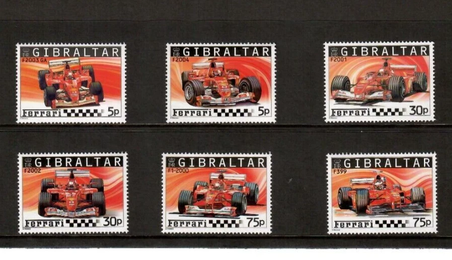 Gibraltar 2004 - Ferrari Race Cars - Set of 6 Stamps - Scott #993-8 - MNH - Image 1 of 1
