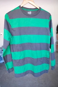 Old Navy Long Sleeve T Shirt Kids Sz XL Green Striped Thermal Crew Neck - Picture 1 of 5
