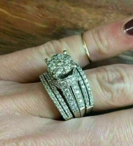 4Ctw Round Lab-Created Diamond Wedding Bridal Ring Set 14K White Gold Over - Picture 1 of 7