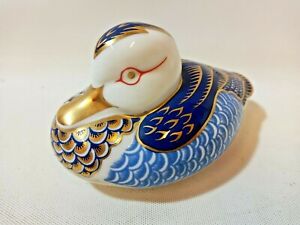 Royal Crown Derby Blue Gold Imari Pattern Bone China Duck Paperweight Rare