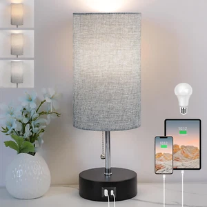 Bedside Lamp Nightstand Lamp with USB a Port and C Port, Table Lamp for Bedroom - Picture 1 of 12