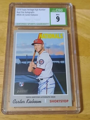 Carter Kieboom 2019 Topps Heritage Real One Rookie RC Logo Auto CSG 9 - Image 1 of 2