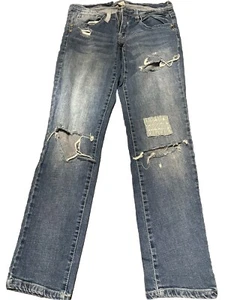 Mudd Junior Girls Gray Straight Leg Denim Jeans Sz 5 Factory Distressed - Picture 1 of 6