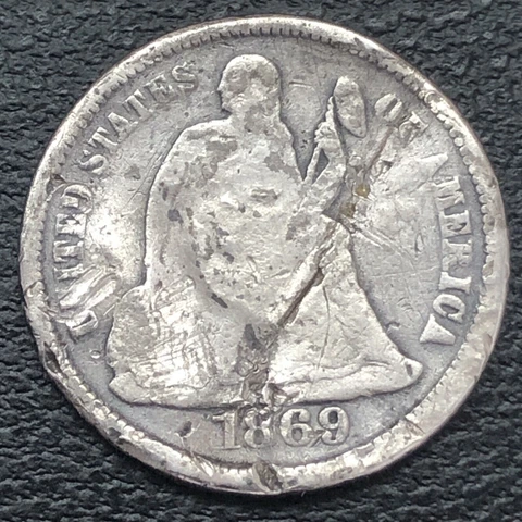 1869 S Seated Liberty Dime 10c Better Grade Damaged #32713 Cover