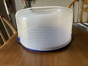 Tupperware Bake-N-Take Cake Carrier Blue W/Sheer Dome Lid 3062/3063 Very Nice! - Picture 1 of 5