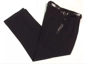 MEN'S BLACK PLEATED DRESS PANTS SLACKS TROUSERS BELT CUFFED BIG SIZES 28-70 NEW - Picture 1 of 12