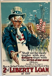 WORLD WAR I POSTER 2nd Liberty Loan 1917 Original 20x30 Uncle Sam Groesbeck Art - Picture 1 of 2