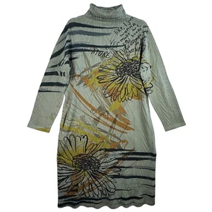 Inoah Art to Wear Dress Sunflower Print Long Sleeve Knit M Lagenlook USA Modest - Picture 1 of 9
