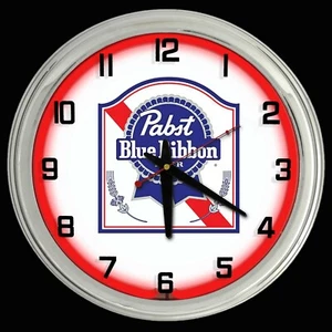 16" PABST BLUE RIBBON Beer Sign PBR Single Red Neon Clock - Picture 1 of 2