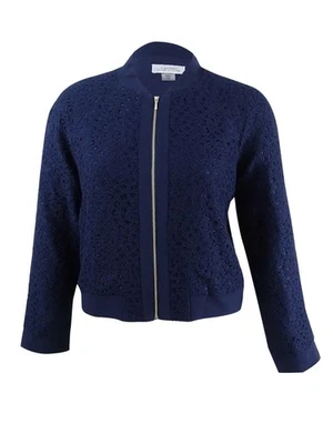 Chaqueta bomber de encaje para mujer Tahari ASL (14, azul marino) Foto 1 de 2