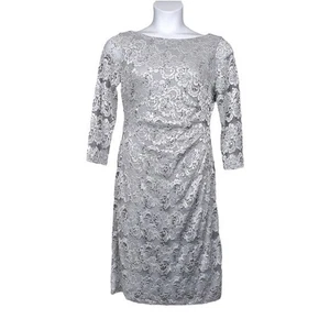 Eliza J Damen grau silber Spitze Pailletten Kleid Größe 14 neu mit Etikett - Bild 1 von 8