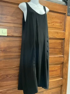 Abito Eileen Fisher nero seta smanicato canotta fisarmonica pieghe grande L - Foto 1 di 10